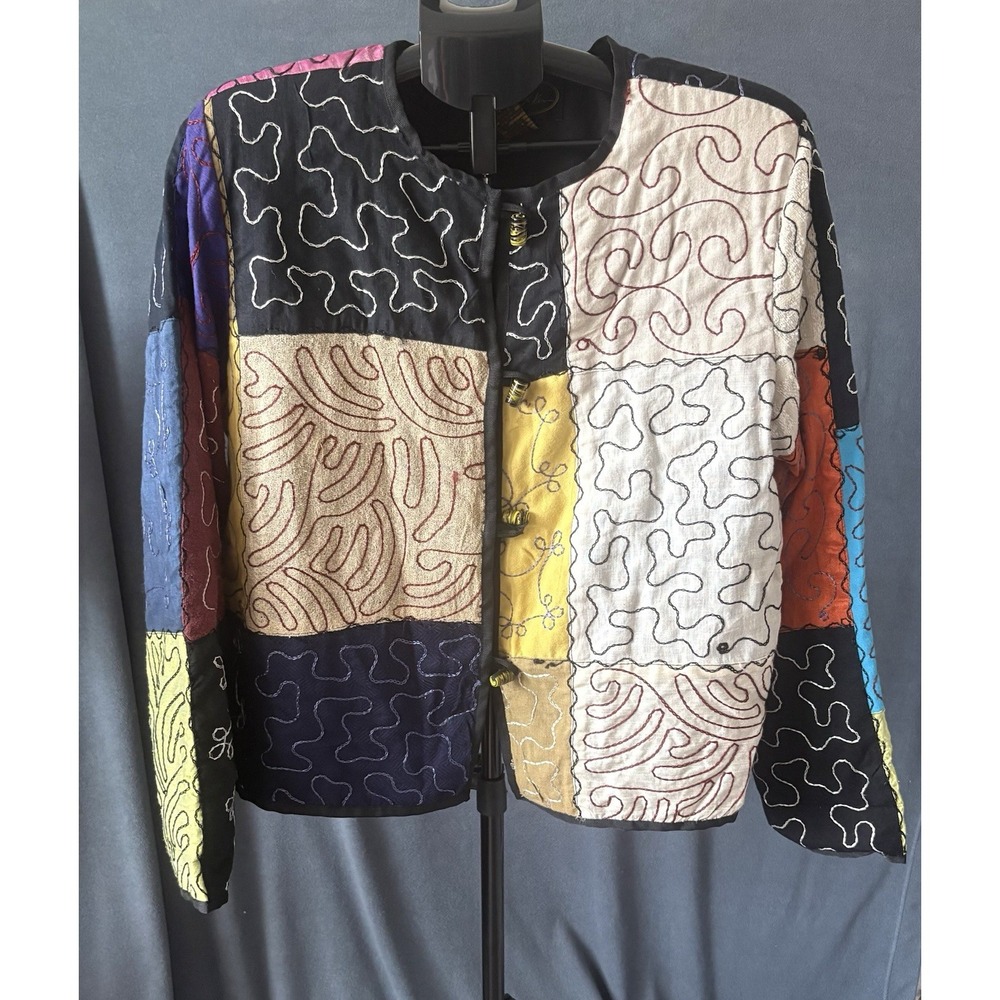 Alex Kim Vintage Art to Wear Patchwork‎ Colorblock Embroidered Jacket PM Artsy